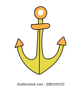 yellow anchor of doodles in abstract style.Vector illustration drawn by hand.