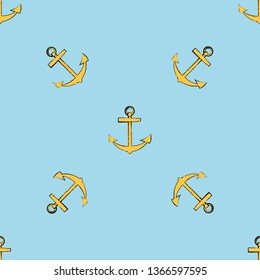 Yellow anchor seamless pattern. RGB vector illustration. EPS10 marine background or wallpaper