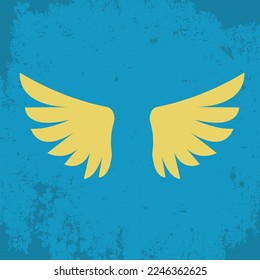 yellow angel wings on a blue background, vector illustration, peace in ukraine