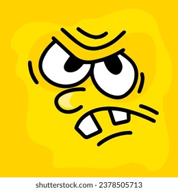 Yellow angry face. hand drawing. Not AI, Illustrat3. Vector illustration
