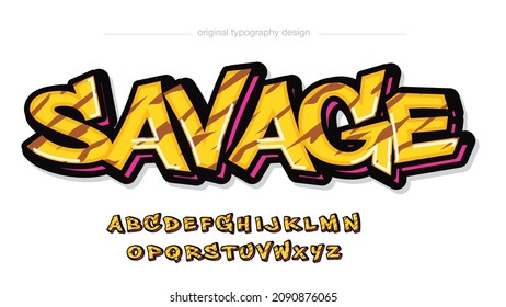 Yellow Animal Print Graffiti Calligraphy Artistic Font Typography