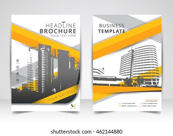 Yellow Annual report brochure flyer design vector, Leaflet cover presentation of building background, layout in A4 size.