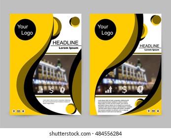 Yellow annual report brochure flyer design template vector, Leaflet cover presentation abstract flat background, layout in A4 size 