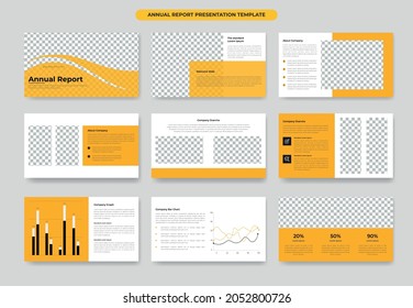 Yellow Annual report presentation slide template design, corporate business proposal and company brochure, booklet, catalog or pitch deck template