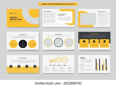 Yellow Annual report presentation slide template design, corporate business proposal and company brochure, booklet, catalog template or pitch deck