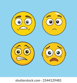 Um ícone de vetor de emoticon de ansiedade amarelo que retrata preocupação ou nervosismo, ideal para designs digitais, mídias sociais e microsites de estoque que transmitem emoções ansiosas ou inquietas.