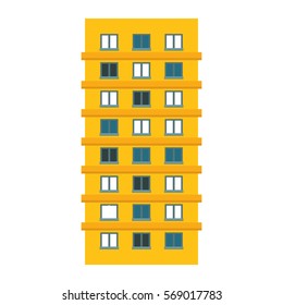 Yellow apartment building line sticker, vector illustration icon