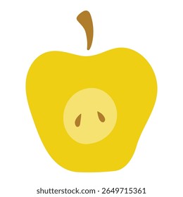 Yellow apple cut, half, Rosh Hashanah symbol, isolated on transparent. Hand drawn flat vector illustration. Traditional Hebrew New Year clip art, seasonal summer, autumn fruit design element