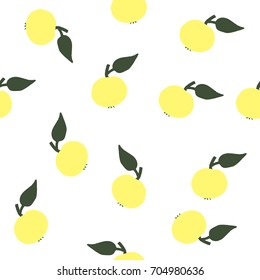  Yellow apple fruit background. Seamless autumn harvest vector pattern. 