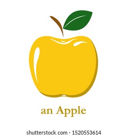 Yellow apple. Fruit with a leaf. Vector realistic illustration isolated on white background.