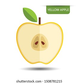Yellow apple, fruit on white background. Flat design style. vector illustration.