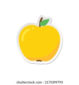 Yellow Apple Fruit. Sticker. Ripe Apple Clipart Icon With Leaf. Flat Vector Illustration.