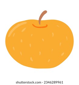 Yellow apple hand drawn cartoon illustration. Flat style design, isolated vector. Autumn, fall, harvest, seasonal fresh produce, print element, organic ingredient, healthy diet, eating