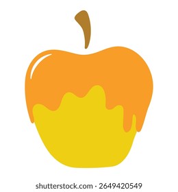 Yellow apple in honey, Rosh Hashanah symbol, isolated on transparent. Hand drawn flat vector illustration. Traditional Hebrew New Year clip art, seasonal summer, autumn fruit design element
