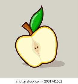 Ilustración vectorial aislada de manzana amarilla con sombra sobre fondo gris. puede utilizarse para el diseño de menús de alimentos, elementos vegetarianos y dietéticos