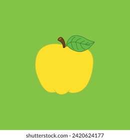 Yellow apple with leaf on the light green background