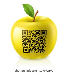 Yellow apple and QR Code. Abstract illustration of designer on white background