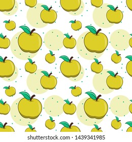 Yellow Apple seamless pattern with Polka dots for print, fabric and organic, raw products packaging. Texture for eco and healthy food on white Background
