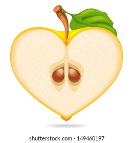Yellow apple in the shape of heart