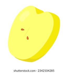 Yellow apple slice vector illustration. Cartoon drawing of cut fresh fruit, slice of apple isolated on white background. Nature, food, fruit, diet concept
