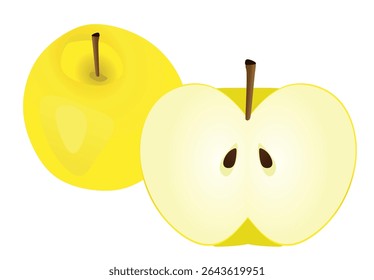 Yellow  apple and slice. vector illustration