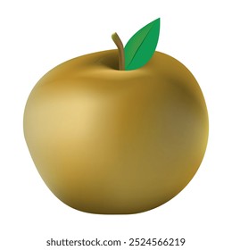 Yellow apple with a stick and leaf on a top, made with gradient meshes, realistic apple illustration.