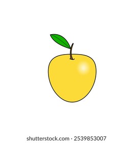 Yellow apple, vector icon. Golden apple. Apple with a leaf. Apple with a contour in color.