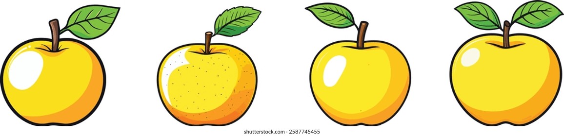 Yellow Apple Vector Illustration Collection Isolated on White