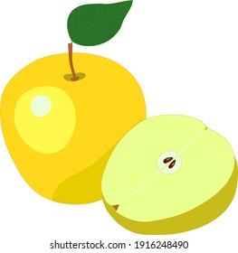 Yellow apple. A whole apple and half an apple. Colored vector graphics. 