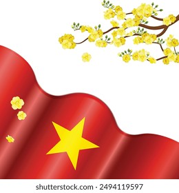 Yellow Apricot blossom and the flag of Vietnam