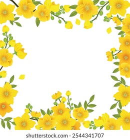 Yellow Apricot Blossom Flower Square Frame