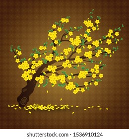 Yellow Apricot flower branch and falling petals - Vector