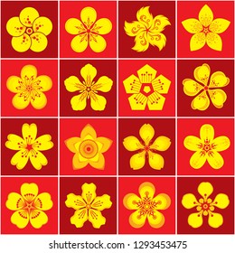 Yellow Apricot Flower Icon Set - Vector