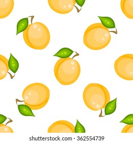 Yellow apricot fruit seamless vector pattern. Healthy vegetarian lifestyle kitchen tablecloth print design.