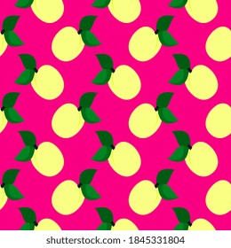 Yellow apricot seamless pattern on hot pink background.