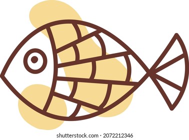 Pescado acuario amarillo con rectángulos, ilustración, vector, sobre fondo blanco.