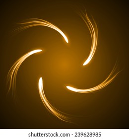 yellow arc formed comets abstract. (five comet.simple lines version)