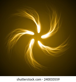 yellow arc formed comets abstract. (five comet.turbulenced tails version)