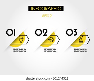 Yellow Arc Infographic Options With Arrow, Three Steps