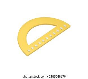 Yellow architecture drafting protractor curved plastic geometric corner ruler measurement realistic 3d icon vector illustration. Mathematics scale engineering construction school education tool