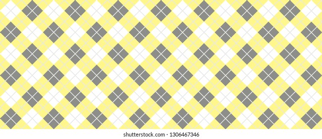 Yellow. Argyle pattern. Traditional lozenge diamond, checkered or check sign. Diamonds print plaid. Vector Seamless, geometric shape. Flanel textile texture. Fabric weaving square. Christmas xmas.