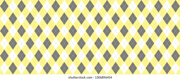Yellow. Argyle pattern. Traditional lozenge diamond, checkered or check sign. Diamonds print plaid. Vector Seamless, geometric shape. Flanel textile texture. Fabric weaving square. Christmas xmas.