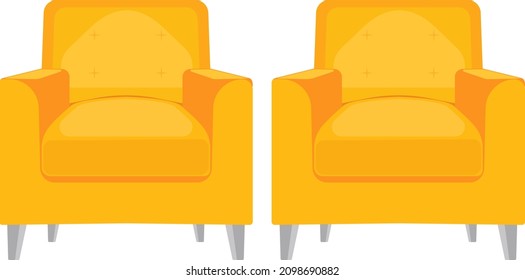 Yellow arm chair, illustration, vector on a white background.