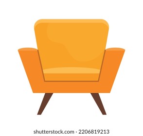 Yellow armchair icon. Place to rest and relax in apartment, home furniture element. Object for living room. Interior and decoration. Graphic element for website. Cartoon flat vector illustration