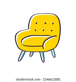 Yellow armchair isolated doodle line sketch vector illustration