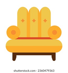 Yellow armchair for living room flat vector icon. Cartoon drawing or illustration of furniture or element for apartment or house on white background. Interior design, furniture concept