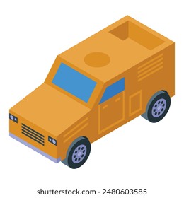 Yellow armored truck transporting money and valuables isometric view