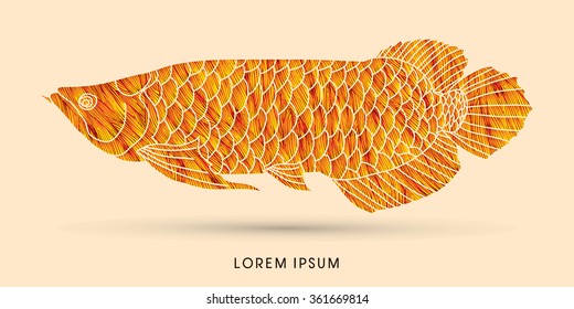 Yellow Arowana Fish, designed using grunge brush graphic vector.