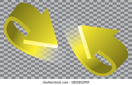 Yellow arrow 3D moving on checkered background vector illustration.