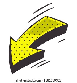 Yellow arrow comic book element. Vector cartoon icon isolated on a white background.